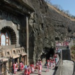 School group at Ajanta caves