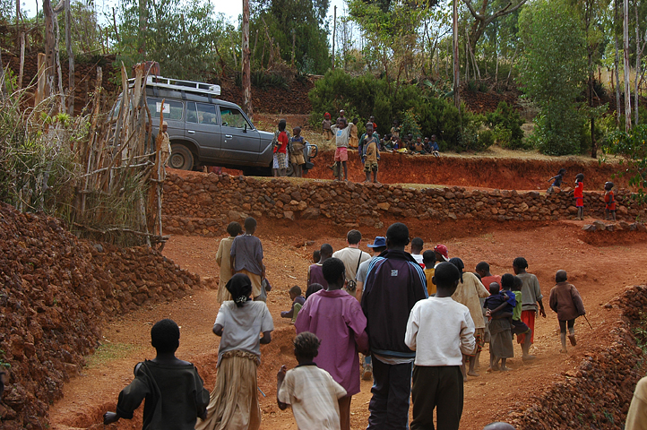 Kids swarm our exit route in Machekie, Ethiopia