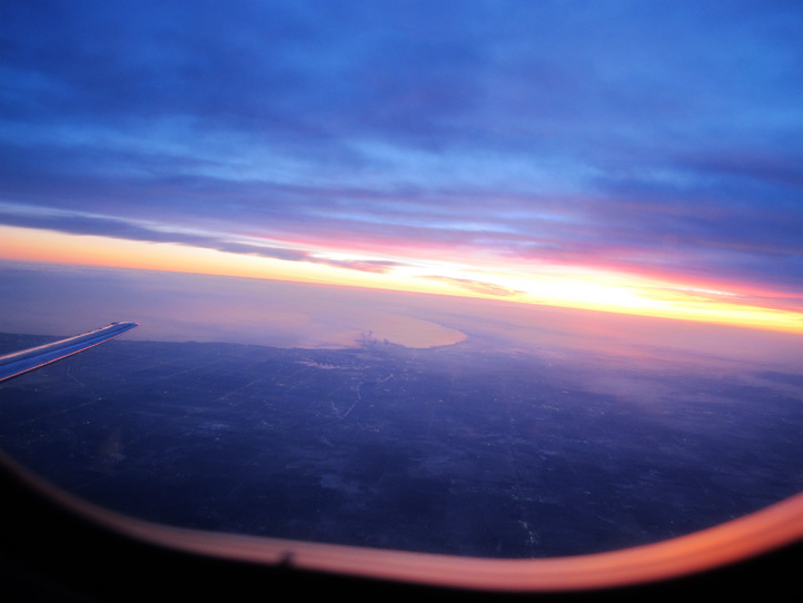 Sunrise over Chicago, Lake Michigan and Indiana